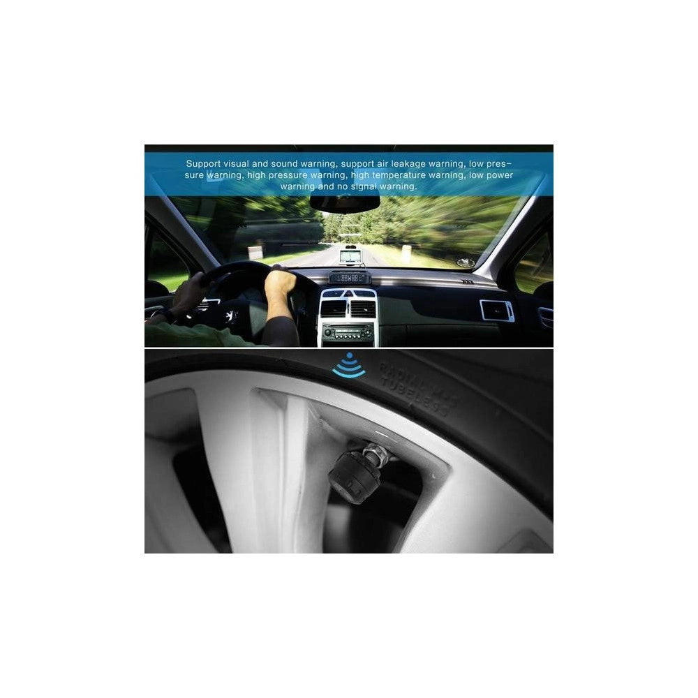Trade Shop - Misuratore Di Pressione Ruote Auto Digitale Solare Wireless Tpms 4 Sensori -