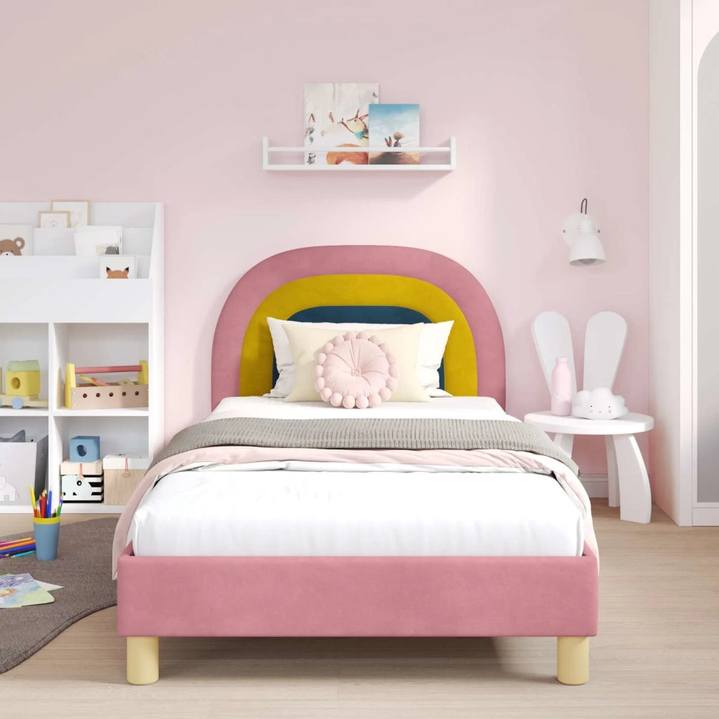 Struttura letto bambini con testata Rosa 90 x 190 cm Velluto 42011011