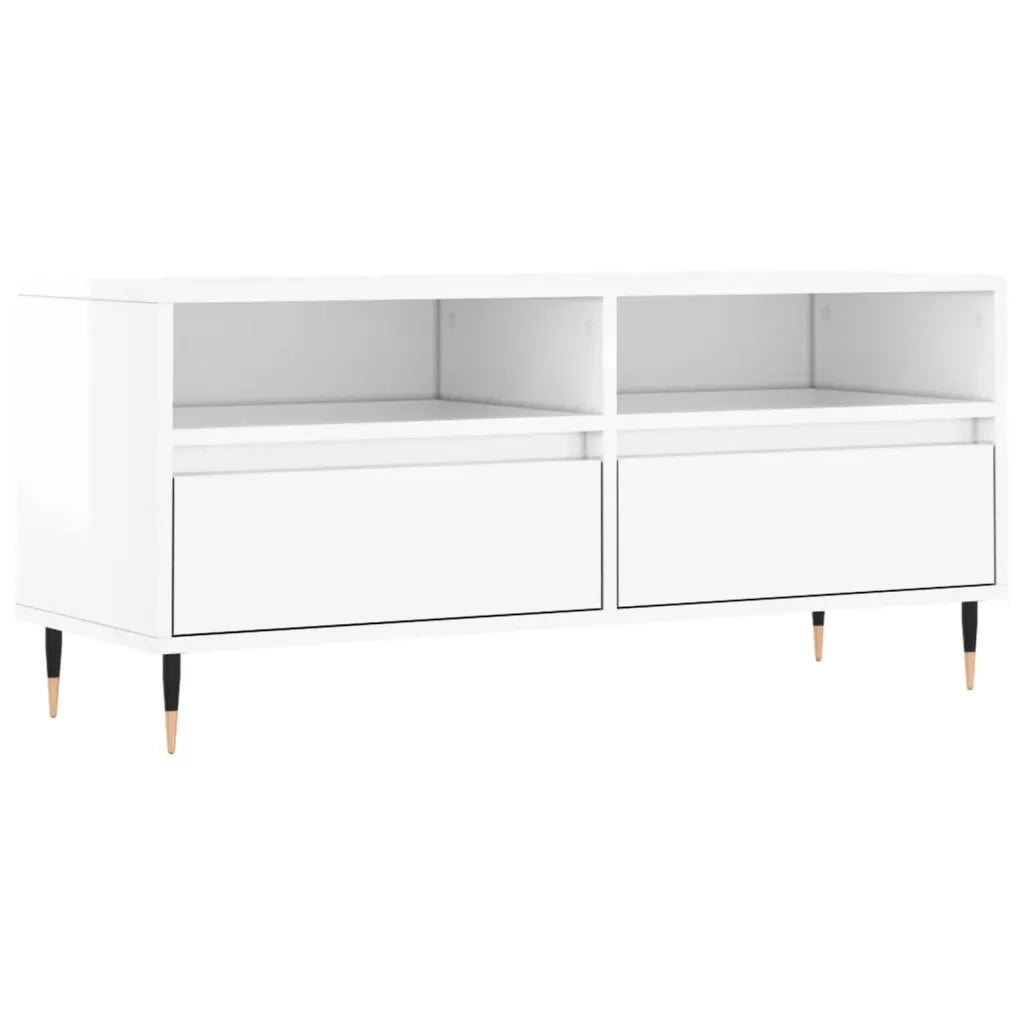 Mobile Porta TV-Mobile per TV-Credenza TV Bianco Lucido 100x34,5x44,5cm Legno Multistrato 283437