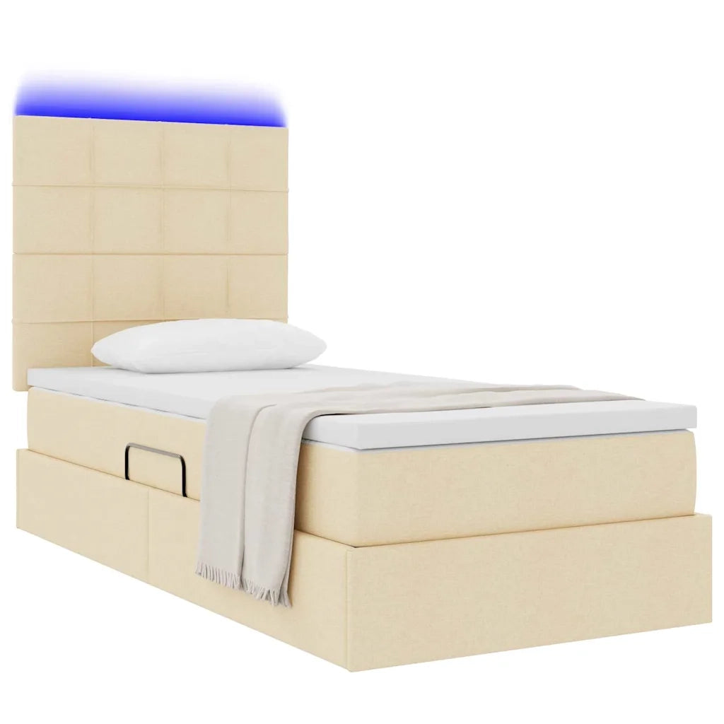 Letto con contenitore e LED Crema 100 x 200 cm Poliestere