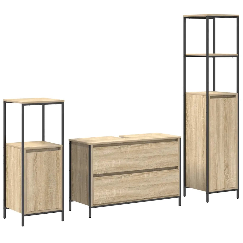 Set di mobili per il bagno con cassetto 3 pcs Rovere Sonoma 3328360