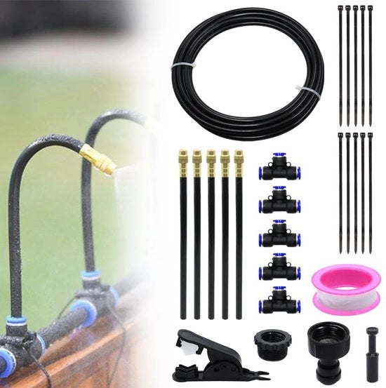 Kit di irrigazione a pioggia 360 gradi - Systeem di irrigazione automatico - Systeem di irrigazione per giardino - Aspersore per piante - Bocca di metallo regolabile - Tubo PE da 5 m