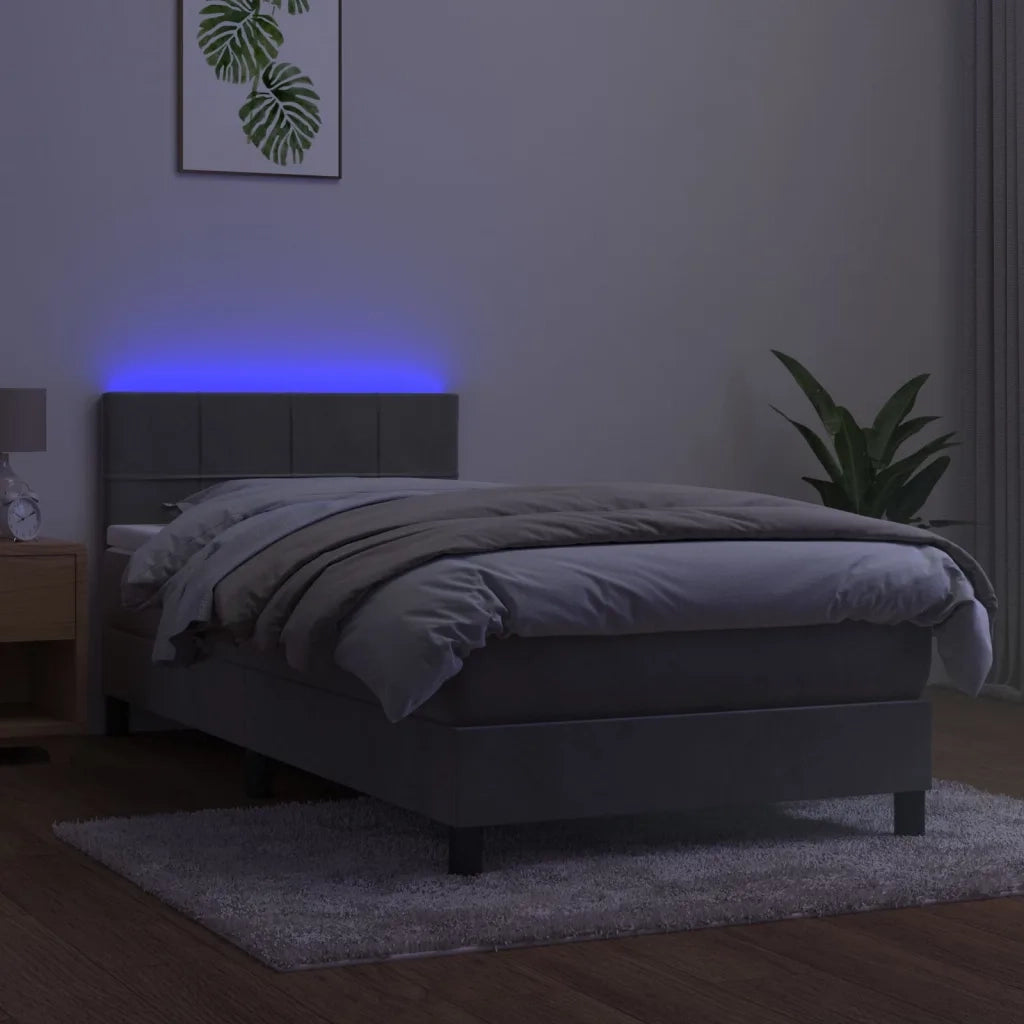Letto a Molle con Materasso e LED Grigio Chiaro 90x190 cm Velluto