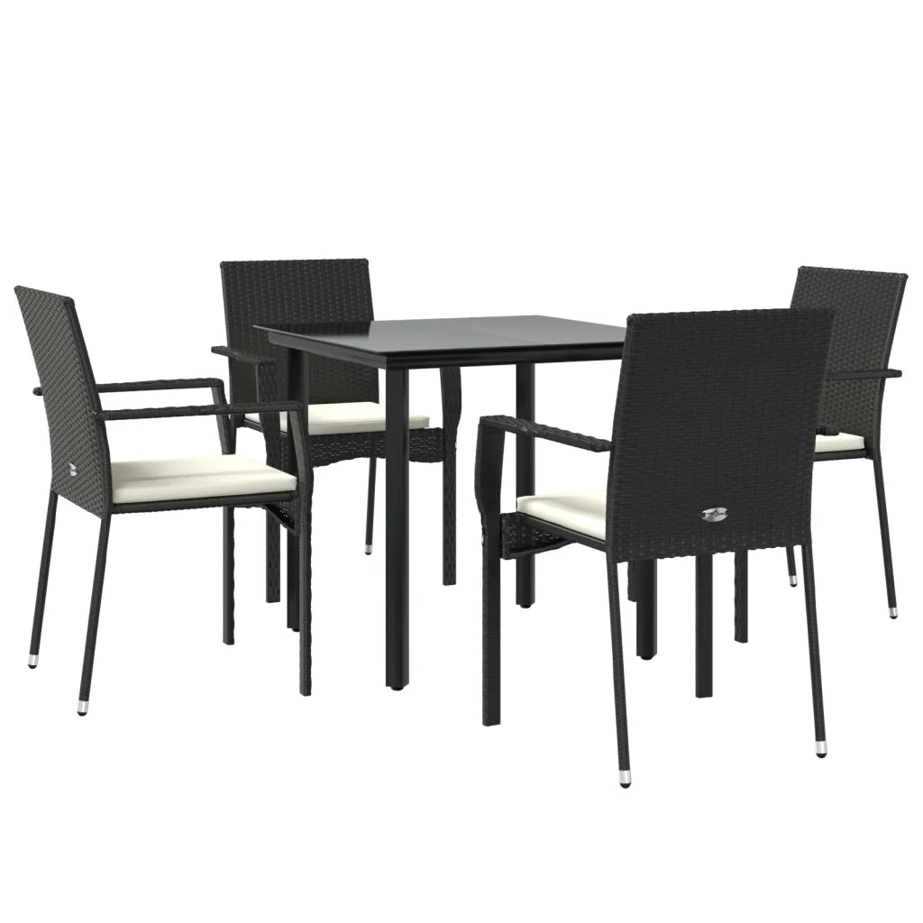 Set da Pranzo da Giardino 5 pz Nero con Cuscini in Polyrattan 3185132