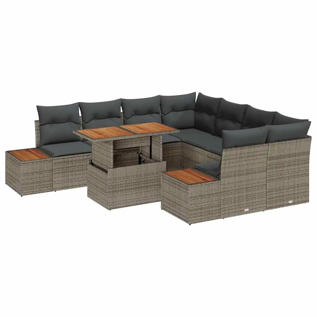 Set da Pranzo per Giardino con cuscino 9 pcs Grigio e Marrone