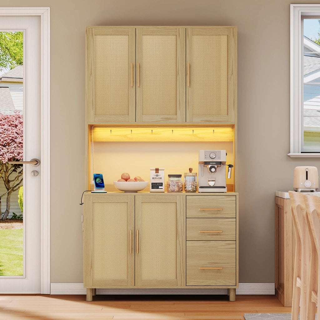 Credenza Buffet con LED, Cassetti e Ripiani ¨C MINIMAL ¨C Bianco/Oro, 183 cm