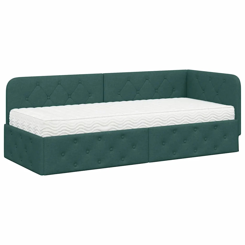 Cornice del letto ad angolo Verde Scuro 80 x 200 cm Tessuto