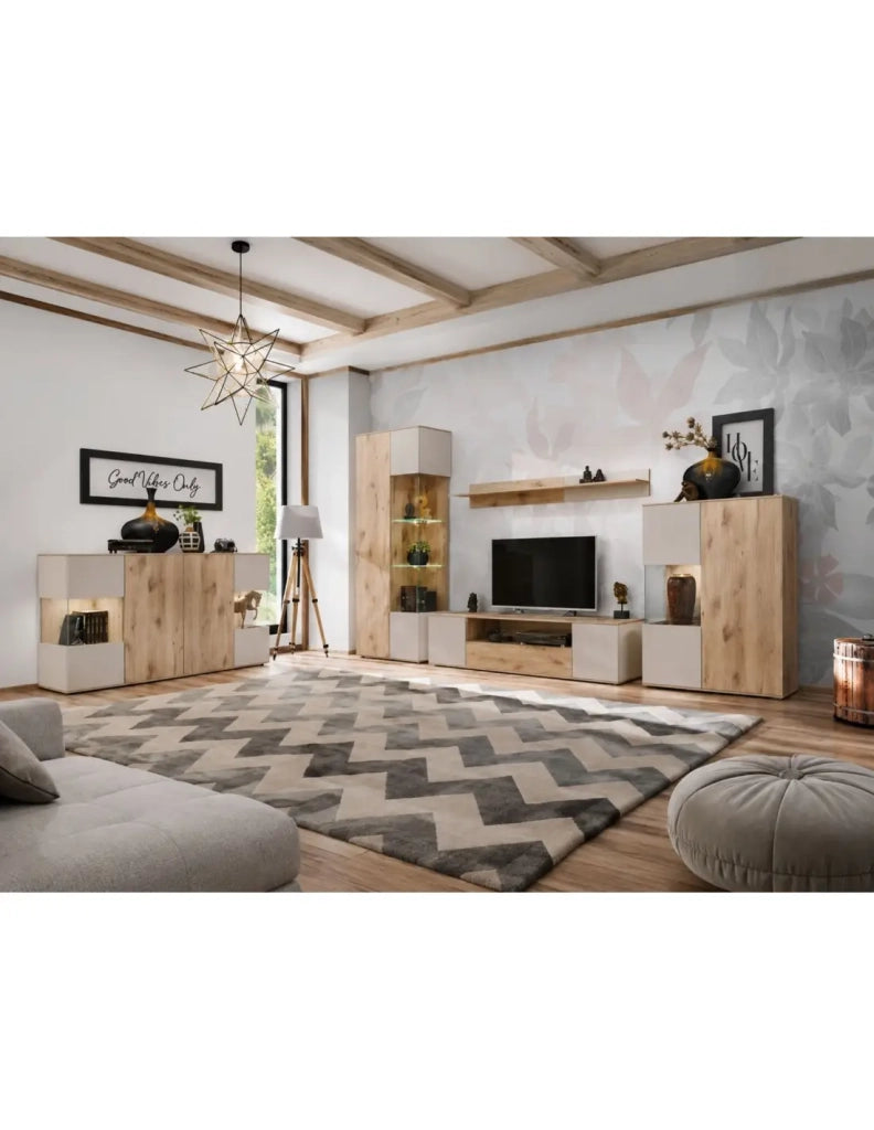 Vetrina ERINA – 2 porte – Rovere chiaro e beige