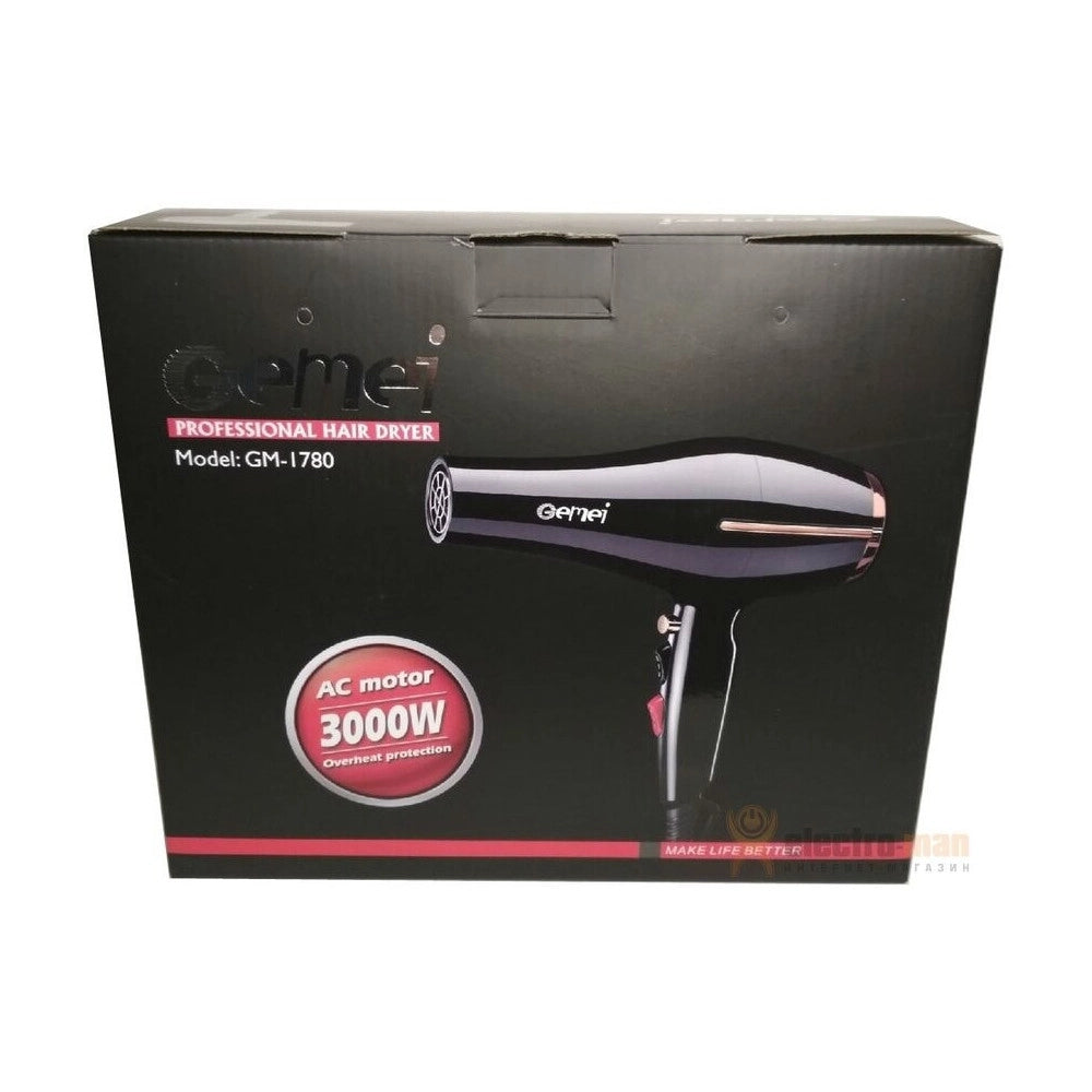 Trade Shop - Asciugacapelli Phon Professionale Gm-1780 3000w Con Emissione Ioni Beccucci -