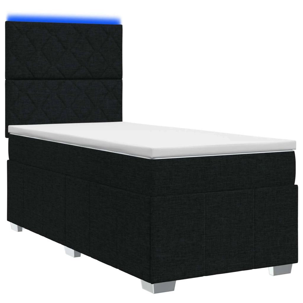 Letto Box Spring LED con Materasso Nero 100 x 200 cm Tessuto 3455544