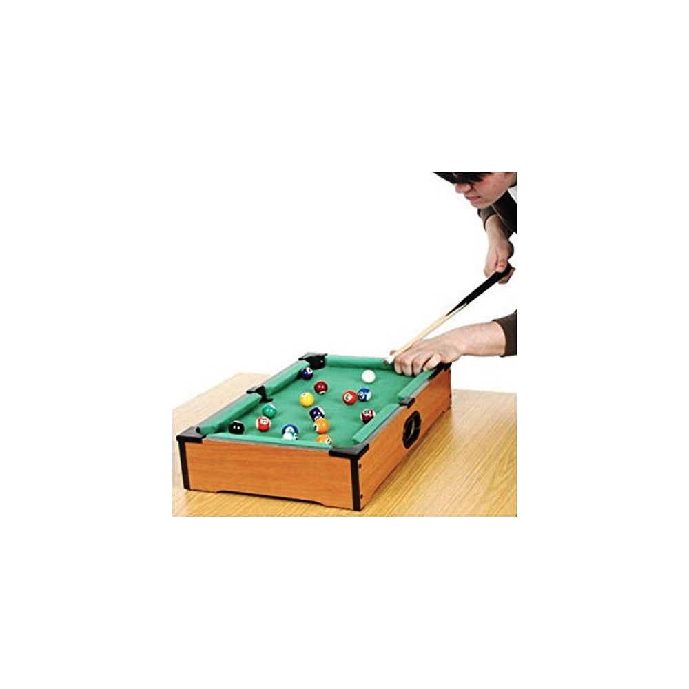 Trade Shop - Mini Biliardo Da Tavolo Gioco In Legno Con 2 Stecche Palle Gesso E Triangolo -