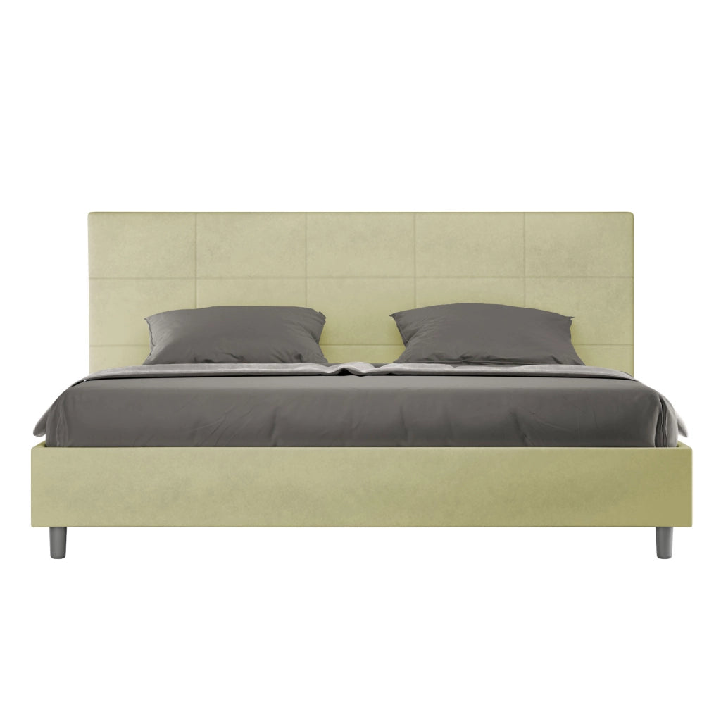 BS COM Letto matrimoniale king size con rete imbottito 180x210 microfibra tè verde