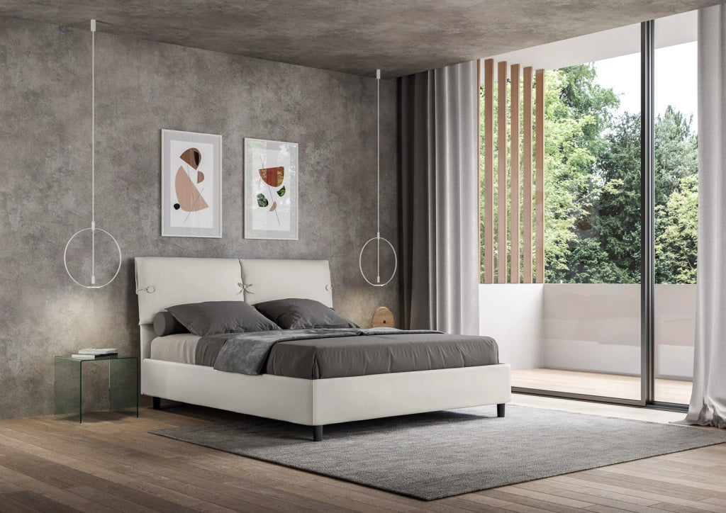BS COM Letto matrimoniale con rete imbottito 160x210 similpelle bianco