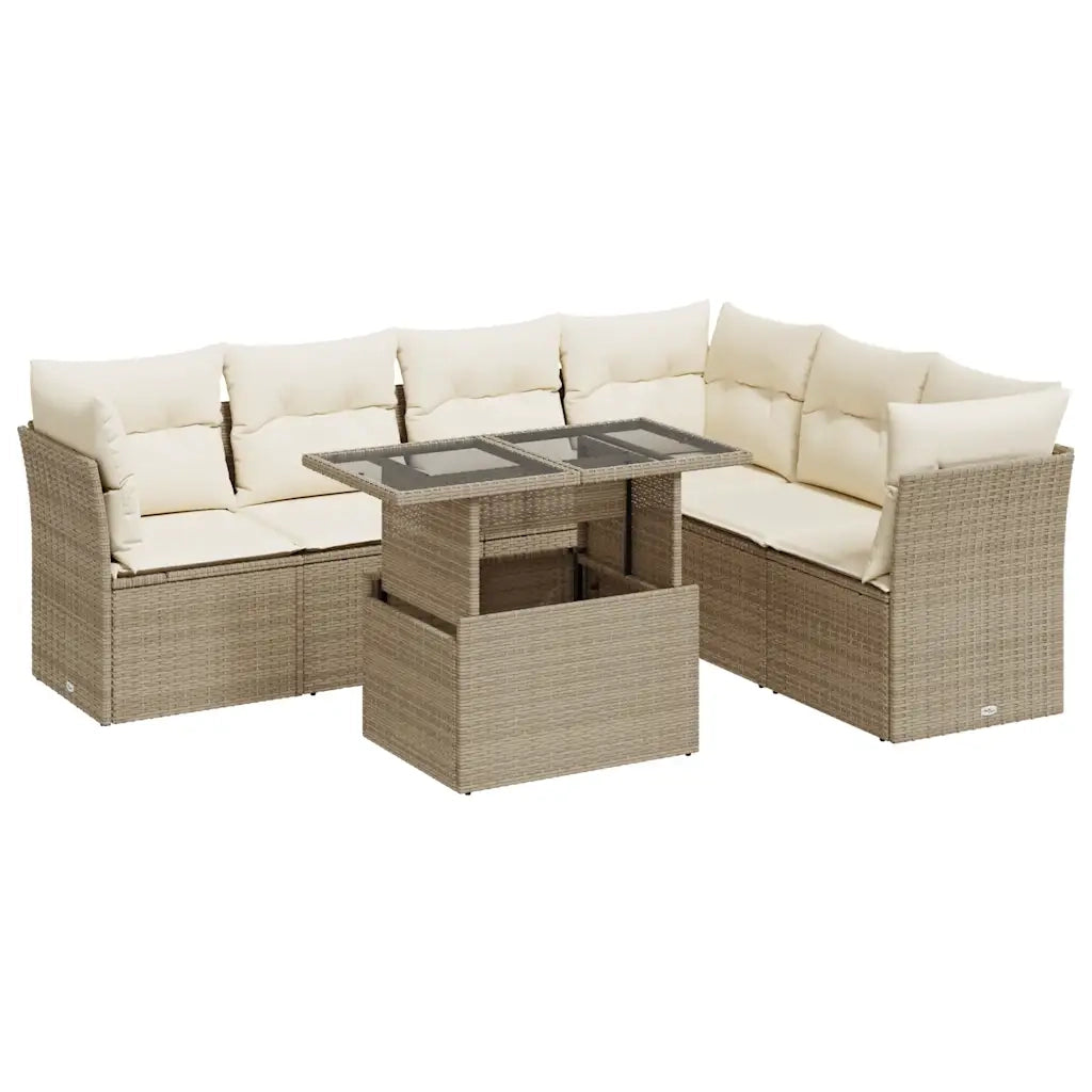 Set Divani da Giardino 7 pz con Cuscini Beige in Polyrattan 3326169