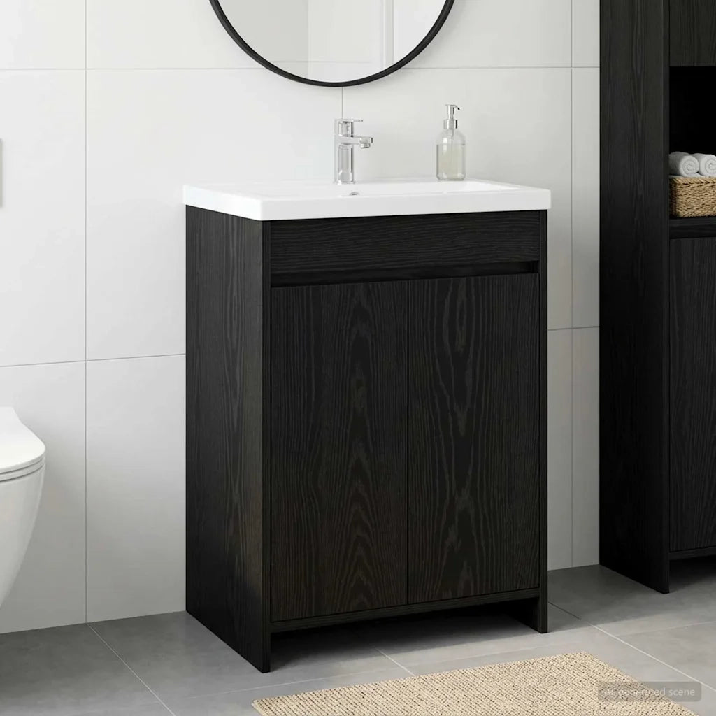 Mobiletto da Bagno Sotto Lavabo Rovere Nero 56 x 37,5 x 81 cm 890777