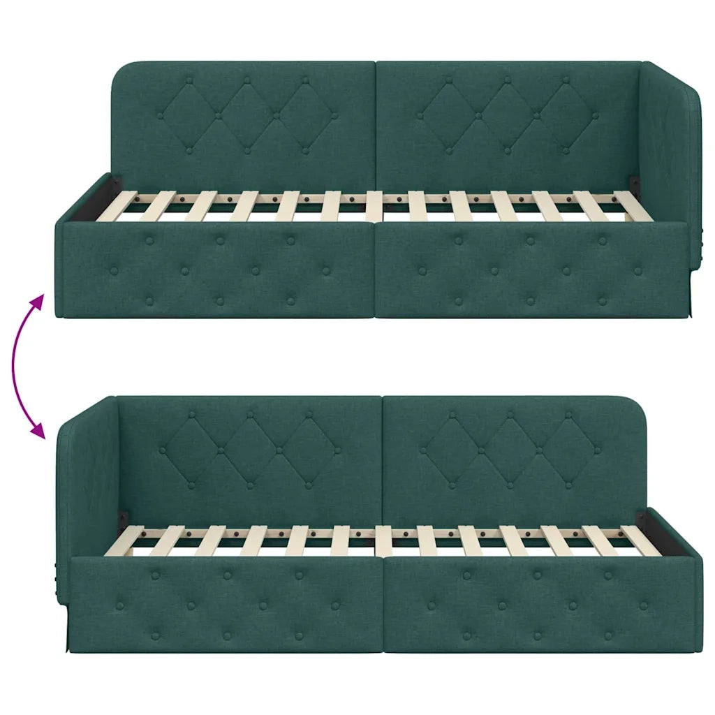Letto singolo | Letto per adulti | Cornice del letto ad angolo Verde Scuro 100 x 200 cm Tessuto