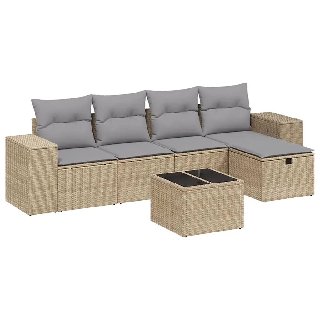 Set Divano da Giardino 6 pz con Cuscini Beige Misto Polyrattan 3264405