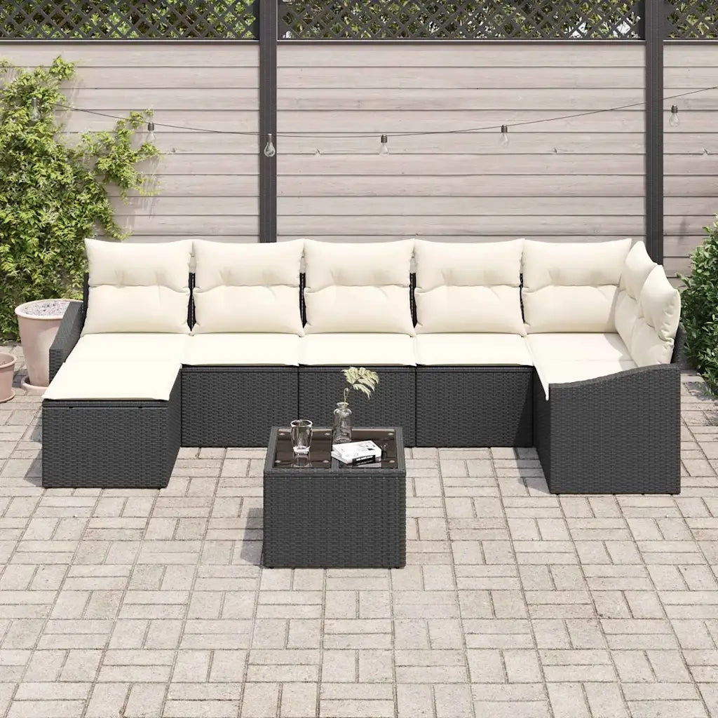 Set di divani con cuscino 8 pcs Nero polyrattan