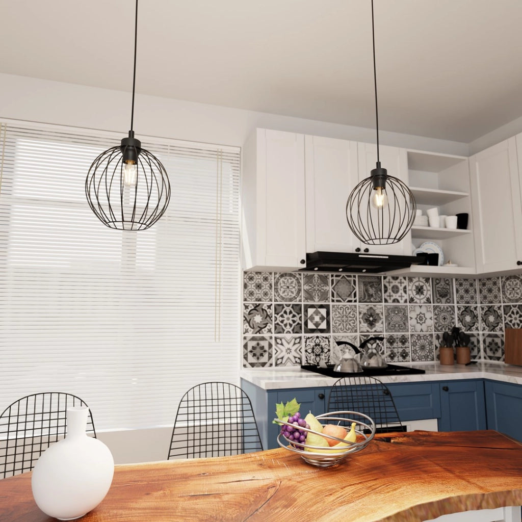 Lampada sospensione loft nera sfera regolabile E27 Emibig