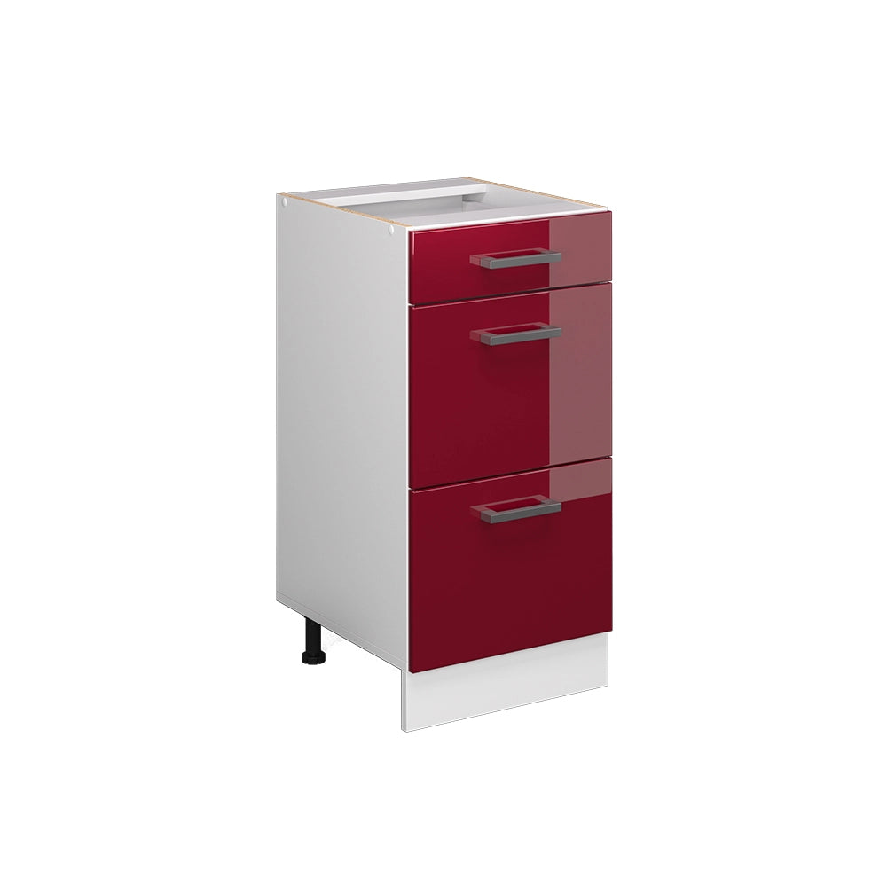 Vicco Base universale Rosso bordeaux lucido 40 cm con cassetti, senza piano di lavoro