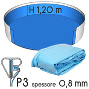 Liner Per Piscina A Forma Circolare  5,00 X H. 1,50 M Sabbia - Attacco P3 - Spessore 0,80 M Tipo attacco: P3, Colore: Azzurro, Altezza: 1.20 m