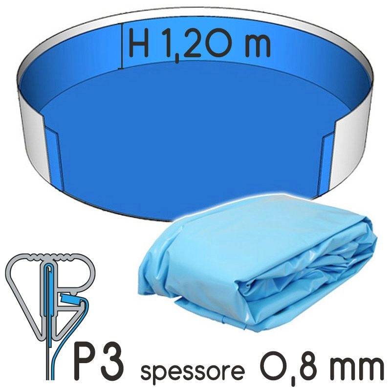 Liner Per Piscina A Forma Circolare  5,00 X H. 1,50 M Sabbia - Attacco P3 - Spessore 0,80 M Tipo attacco: P3, Colore: Azzurro, Altezza: 1.20 m