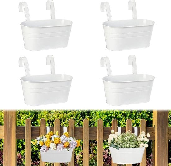 Vaso per piante 4 pezzi grande da appendere 27 cm con foro di drenaggio (bianco)