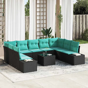 Set Divano da Giardino 9 pz 8-Numero di posti Nero e Turchese 3355905