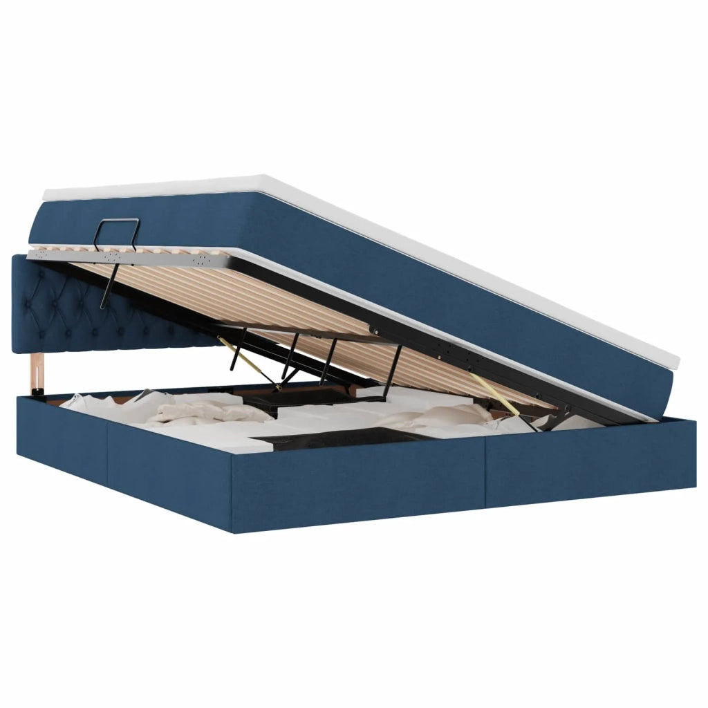 Letto con contenitore e materasso con testiera Blu 180 x 200 cm