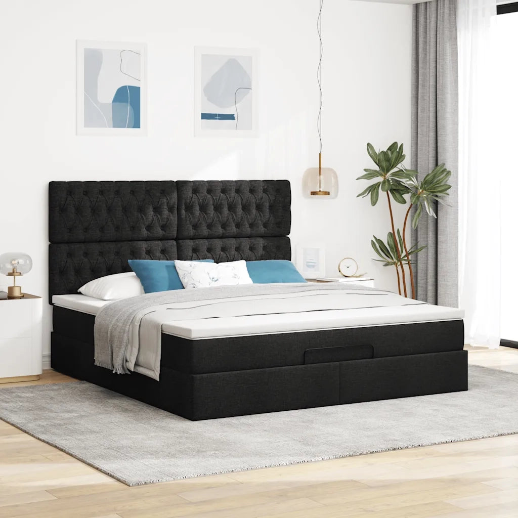 Struttura Letto Pouf con Materasso Nero 180x200 cm in Tessuto 3313260