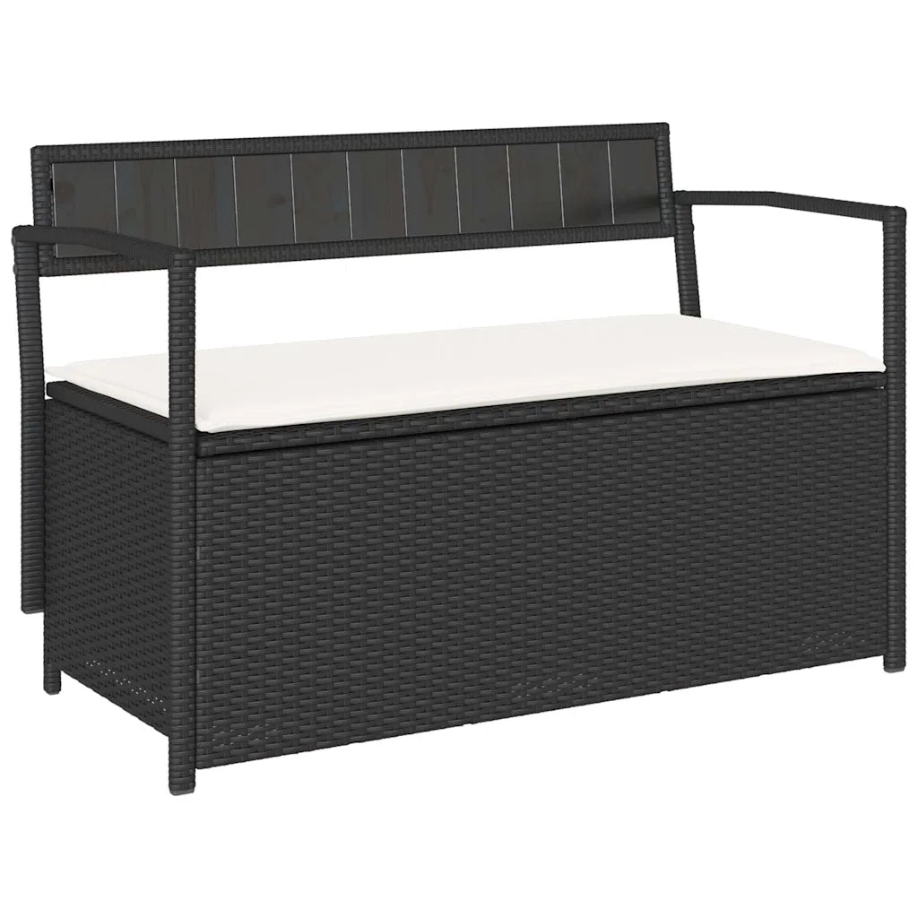 Panca Portaoggetti da Giardino con Cuscino-Sgabello-Panca con Contenitore in Polyrattan Nero 658836