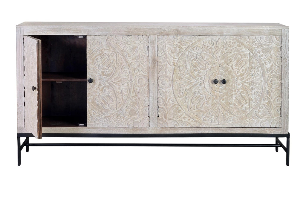 Credenza in massello di mango intagliato con base di metallo