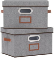 Doppio Set di Cassetti per Abbigliamento e Libri con Coperchio e Maniglia – 32×23×20 cm – Grigio