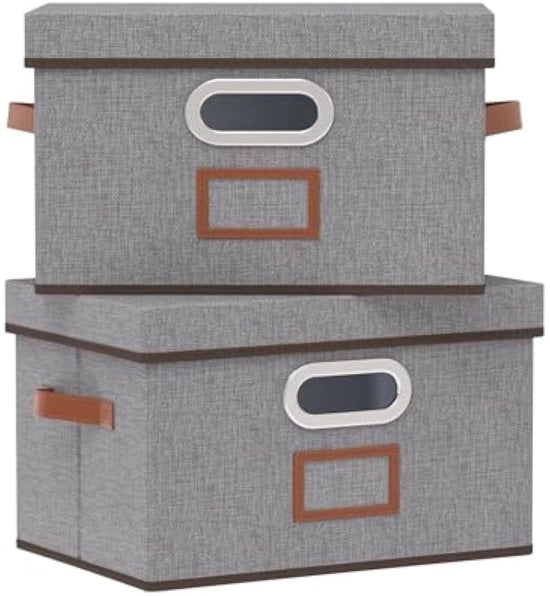 Doppio Set di Cassetti per Abbigliamento e Libri con Coperchio e Maniglia – 32×23×20 cm – Grigio
