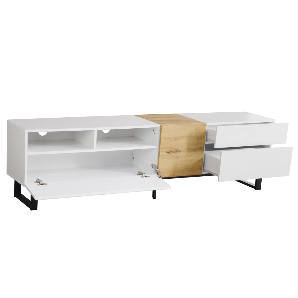 Cassettiera TV bianca e legno; in MDF; lunghezza 180 cm