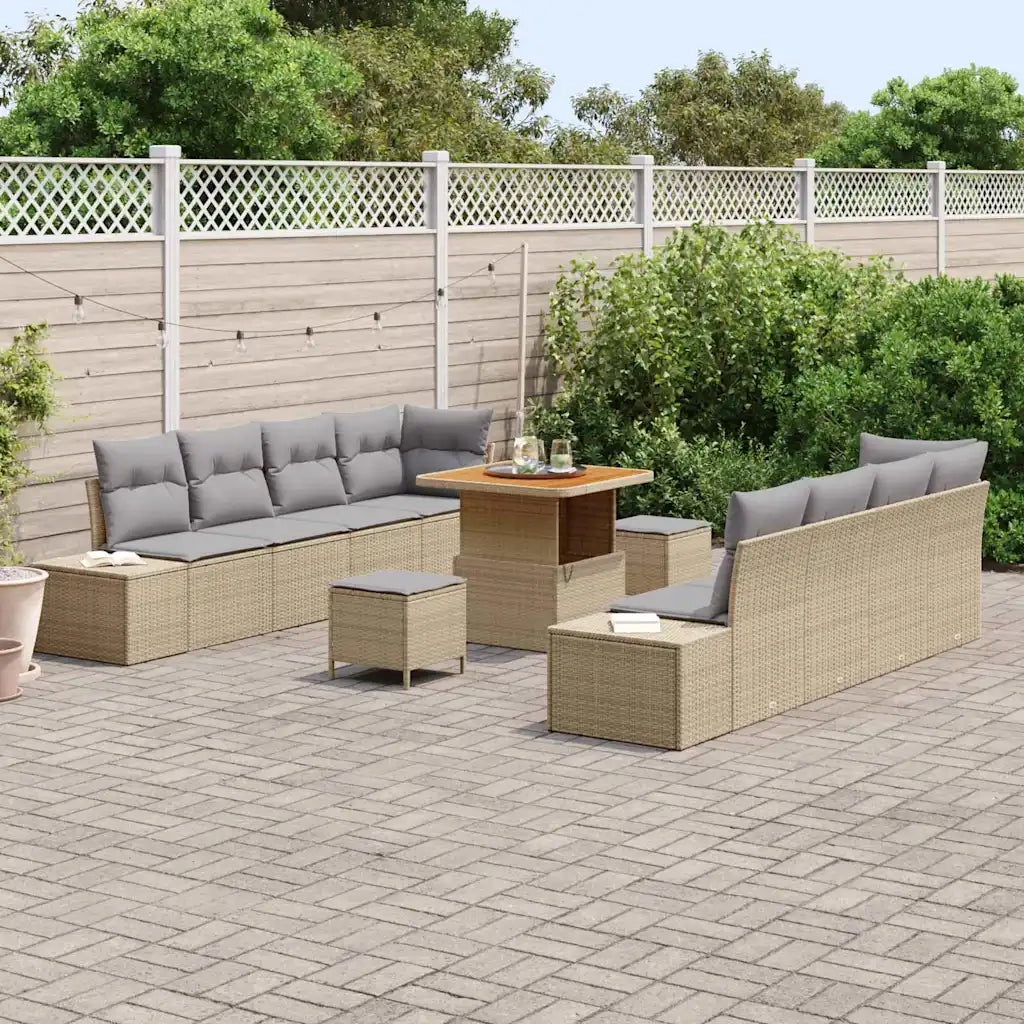 Set Divano da Giardino con cuscino 11 pcs Beige polyrattan 3362757