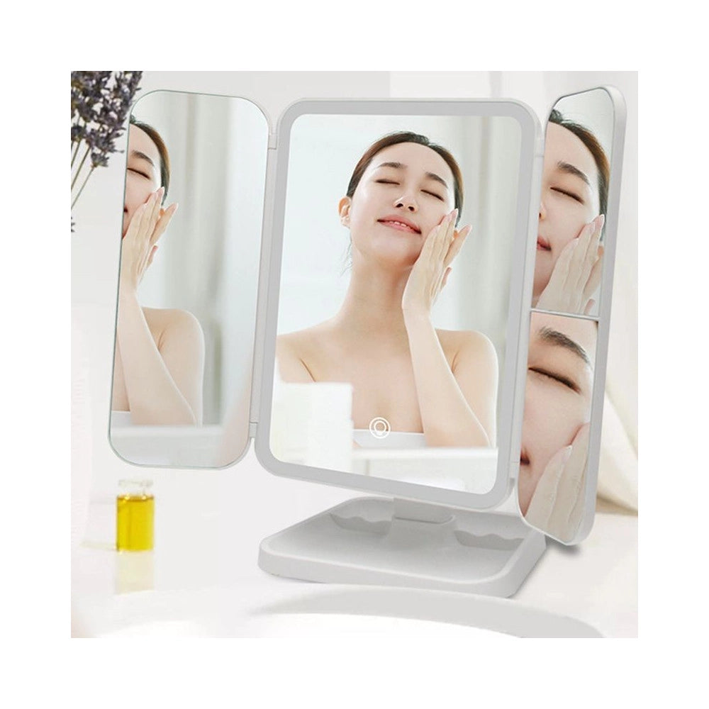 Trade Shop - Specchio Make Up Illuminato Con Luci Led Specchi Regolabili Trucco Ricaricabile -