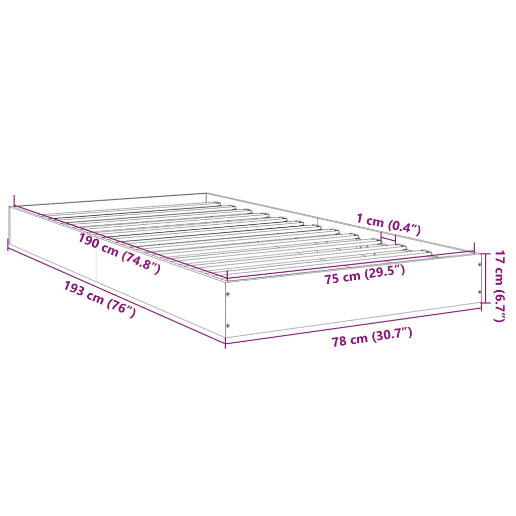 Letto singolo | Letto per adulti | Giroletto Grigio Sonoma 75x190 cm in Legno Multistrato