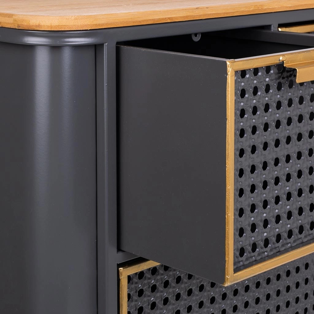 Comodino in metallo nero e legno 58x33x60h