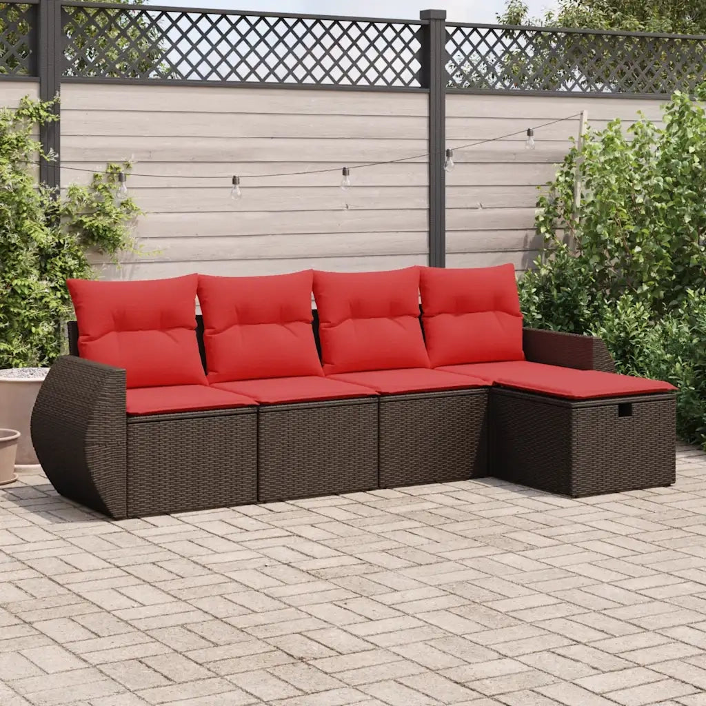 Set Divano da Giardino 5 pz con Cuscini Marrone in Polyrattan 3325570