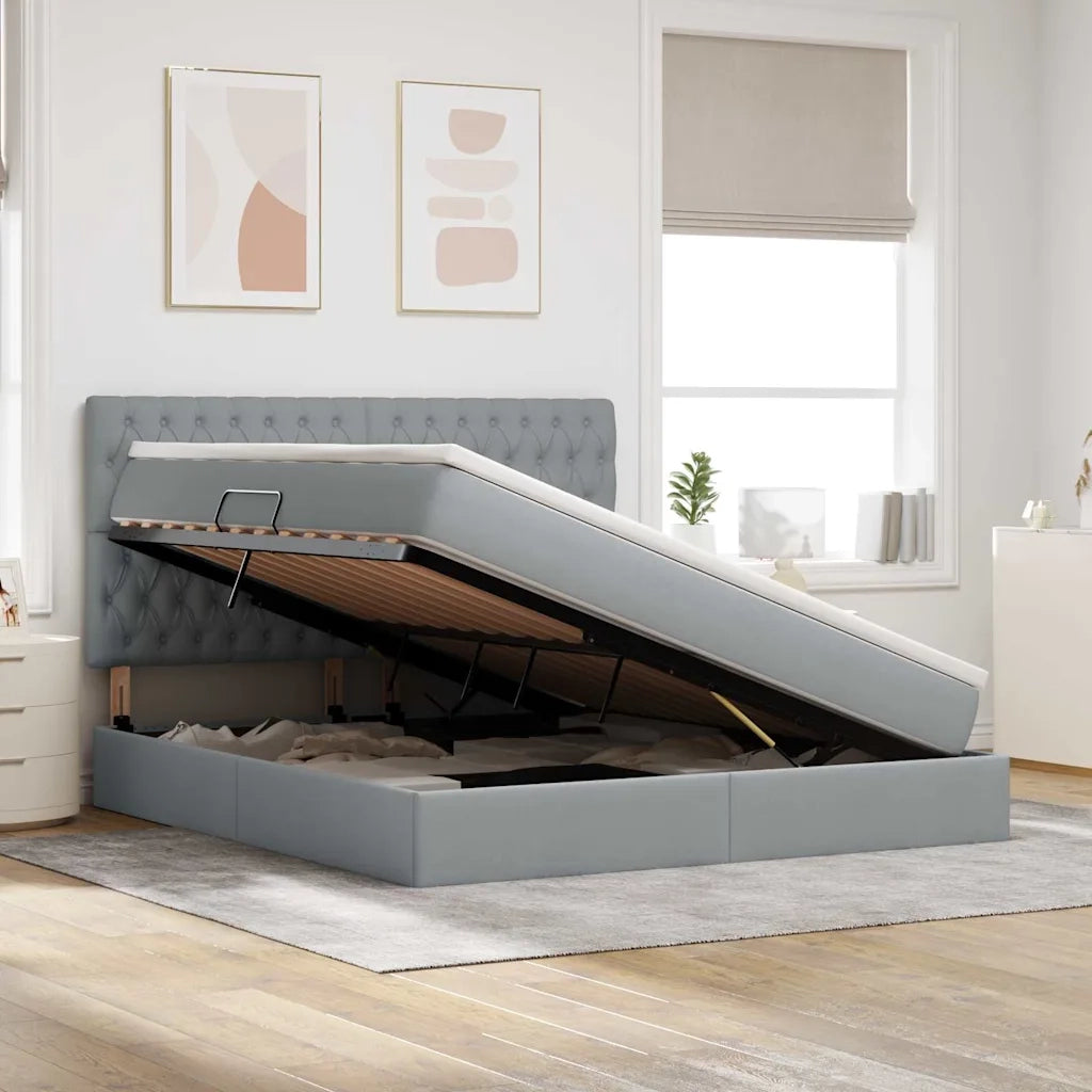 Letto con contenitore e materasso Grigio chiaro 160 x 200 cm