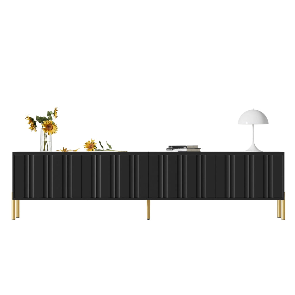 Mobile TV nero - Zephmum - 190x38x48 cm - gambe dorate