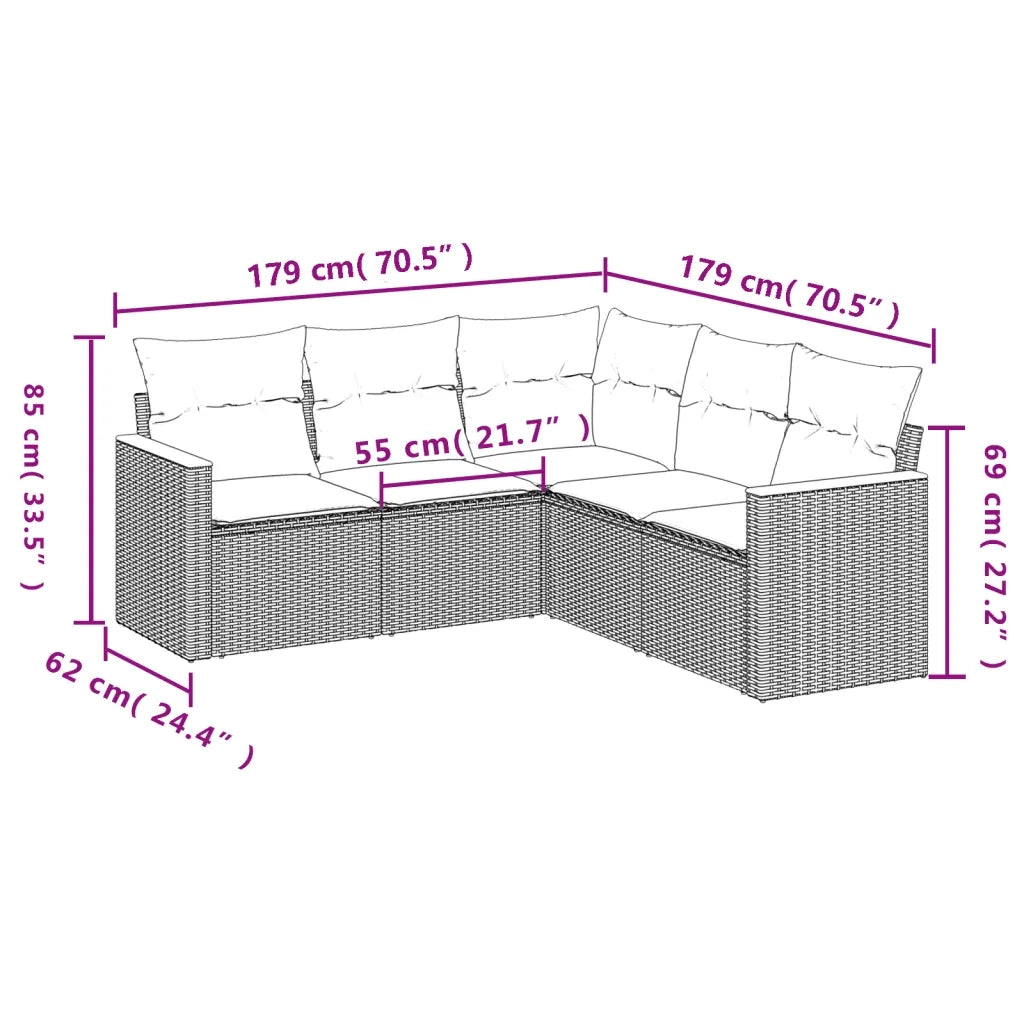 Set Divani da Giardino 5 pz con Cuscini in Polyrattan Nero 3258359