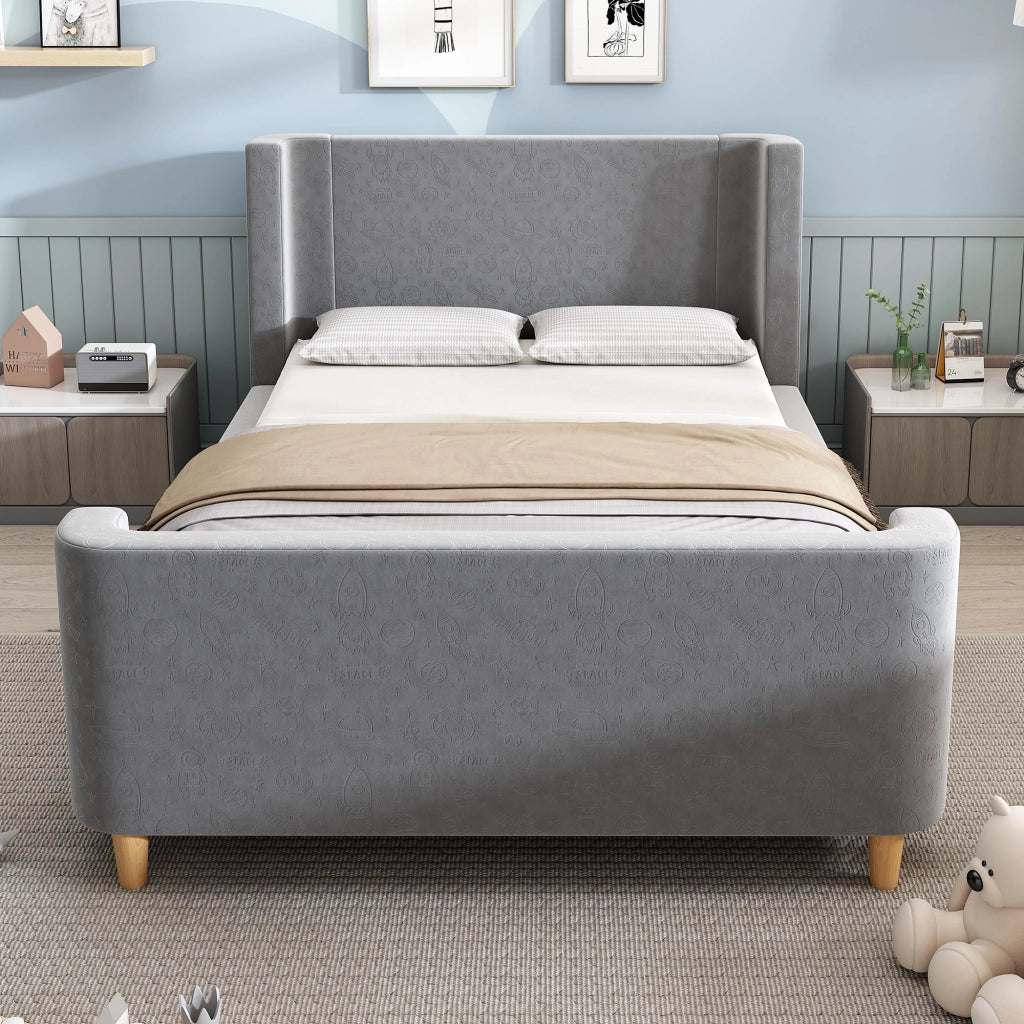 letto singolo velluto grigio 90 x 200 cm