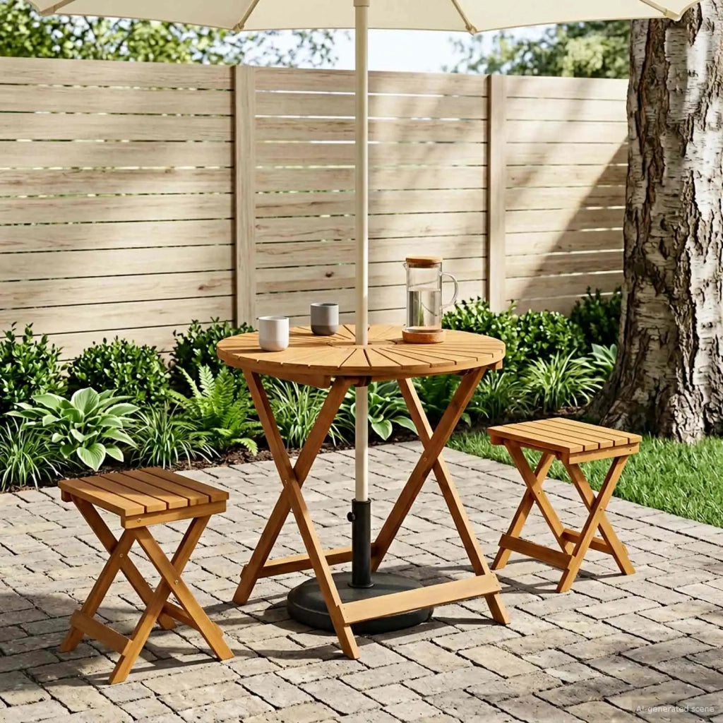 Tavolo da Giardino | Tavolino da esterno Pieghevole Naturale ?70 x 75 cm
