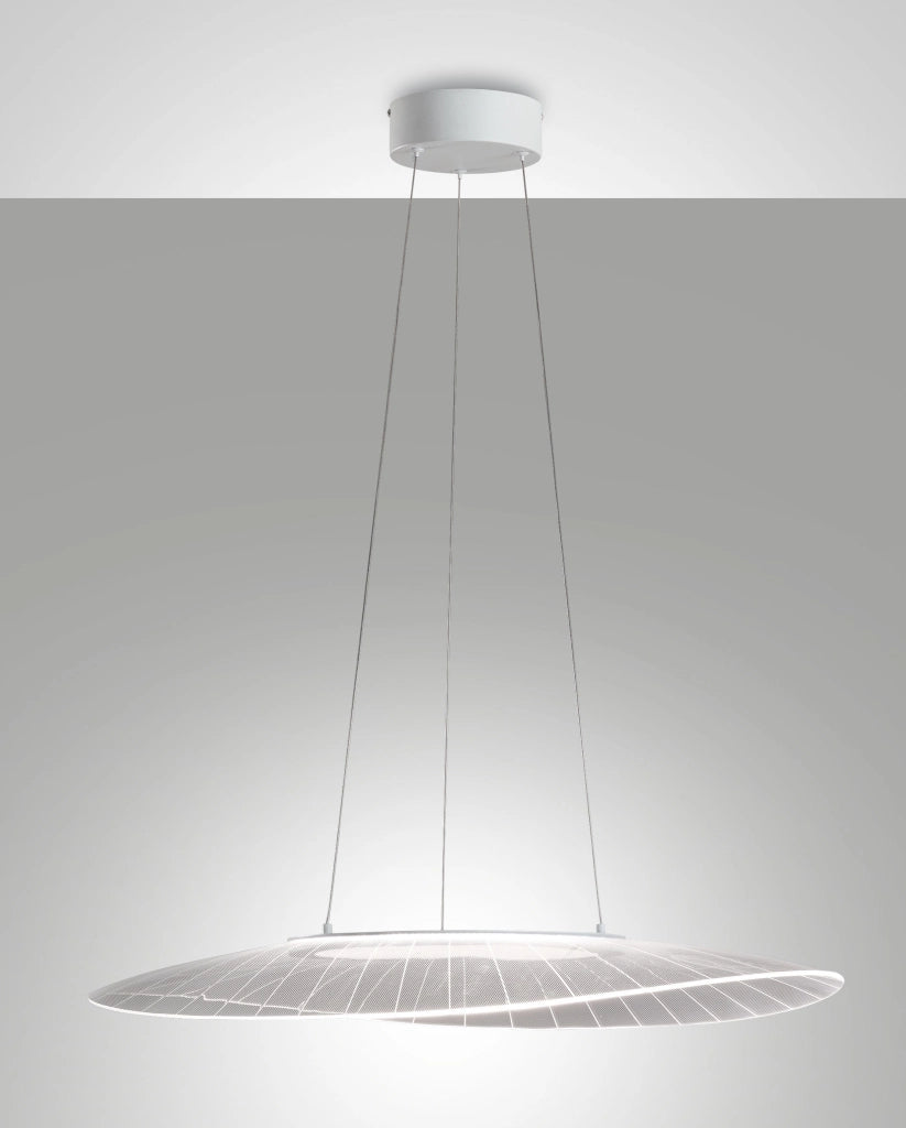 Lampada a Sospensione Vela in Metallo e Metacrilato Bianco 40W LED 3000K, Dimmerabile a taglio di fase, Ideale per Illuminazione d'Interni