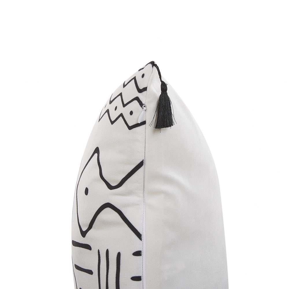 Set di 2 cuscini motivo geometrico nappe 45 x 45cm bianco e nero
