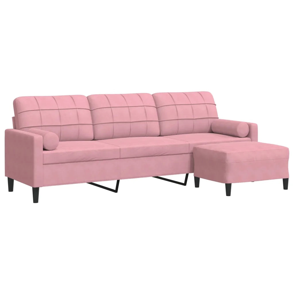 Divano a 3 Posti con Poggiapiedi rosa 210cm in Velluto