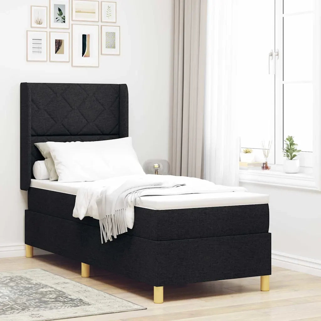 Letto a molle con materasso Nero 140 x 200 cm Tessuto