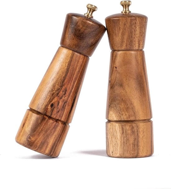 Set di Molini da Pepe e Sale Adattabili con Molino Ceramico - Acciaio Inossidabile - Legno di Acacia - 165 cm Altezza - 5 cm Diametro del Fondo - Tavolo di Servizio NON Incluso